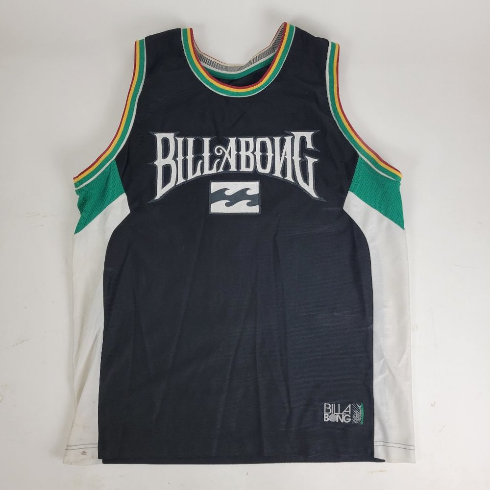 Mens Billabong Rasta Reggae Hawaii Embroidered Jersey Tank Black Large